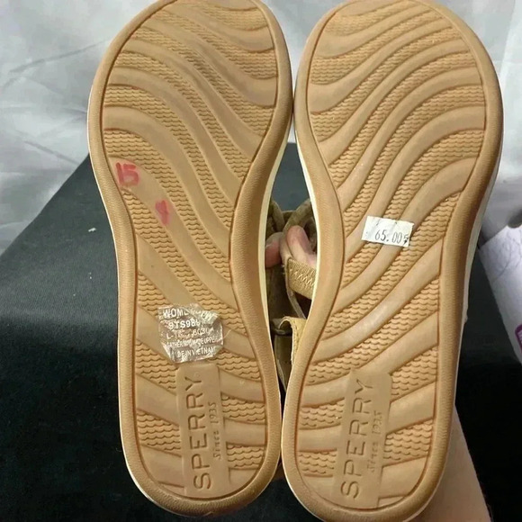 SPERRY TO SIDER WO SIZE 8  GOLD THONG SANDAL ADJ ANKLE STRAP HOOK LOOP CLOSE - Picture 8 of 12